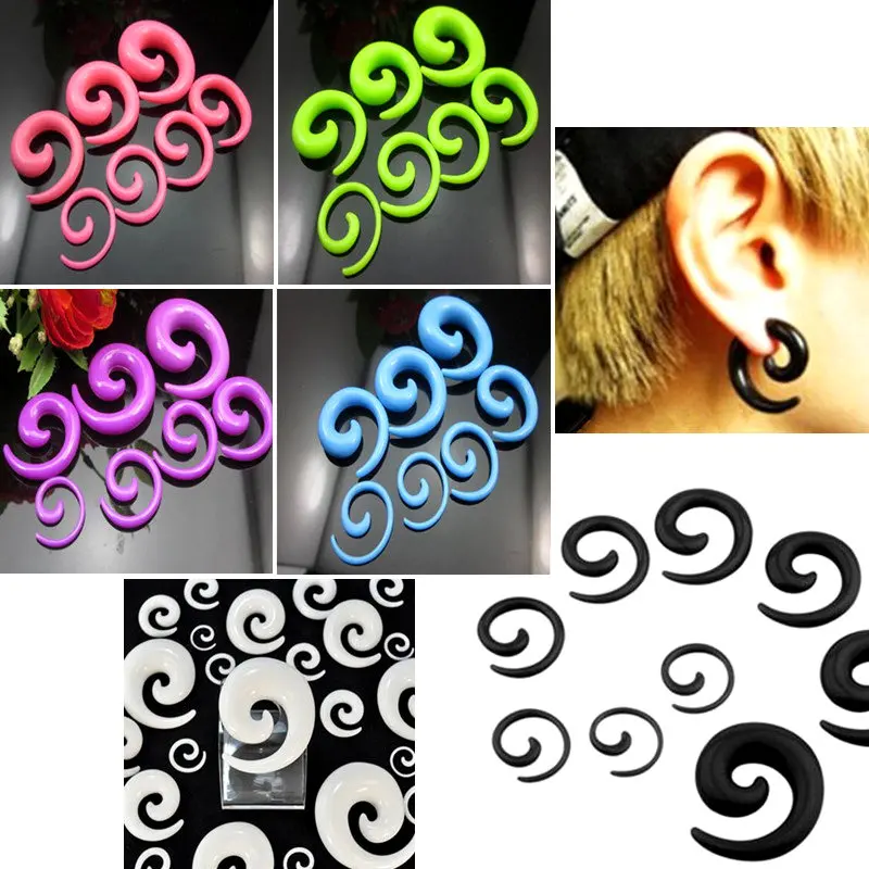 2pc Multicolour Acrylic 1.6mm - 10mm Snail Ear Flesh Plug Spiral Ear Taper Gauge Expander Stretcher Piercing