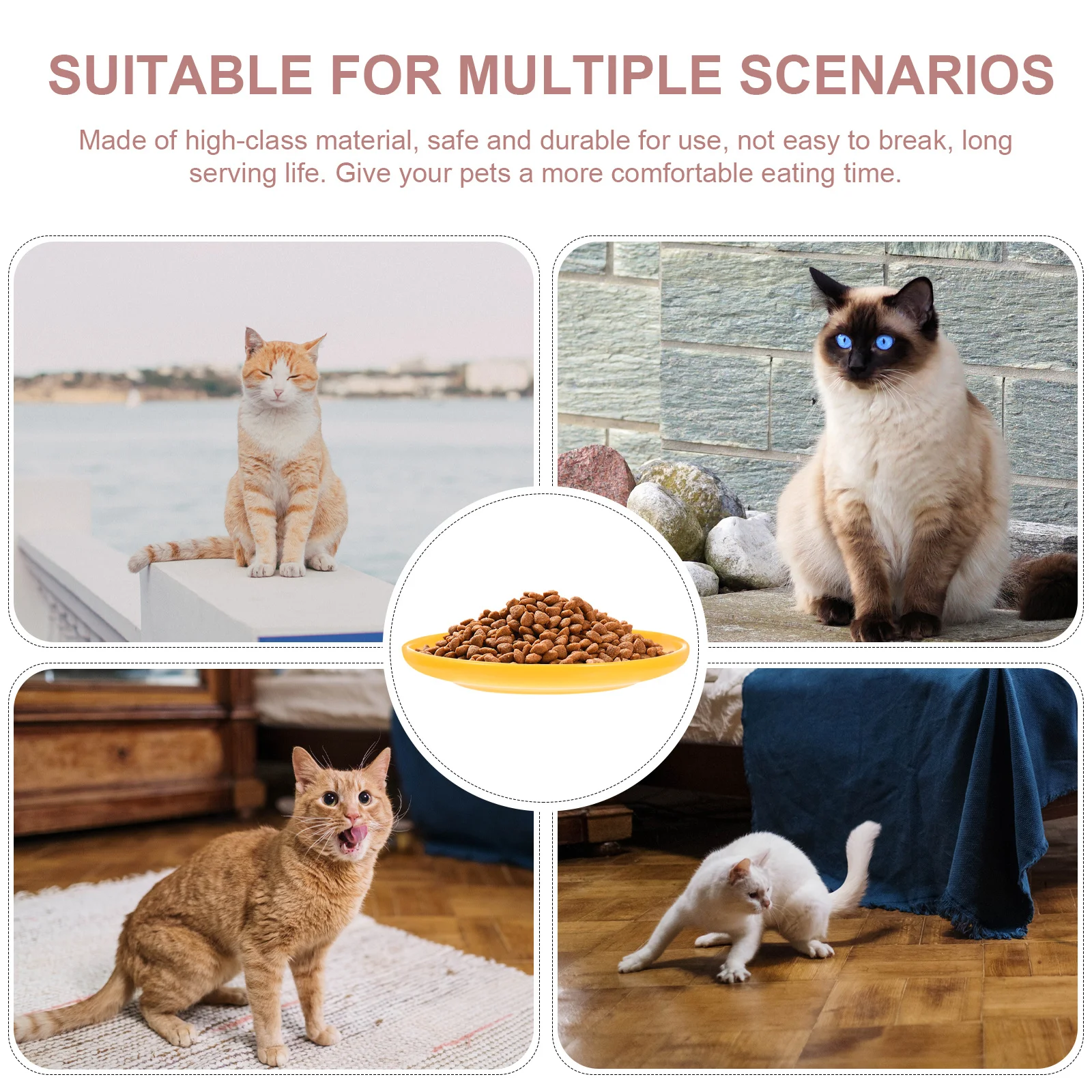 

Ceramic Cat Bowl Shallow Food Dish Comfortable Feeding Humanized Design Durable Non-Toxic Pet Food Plate Cat Bowls