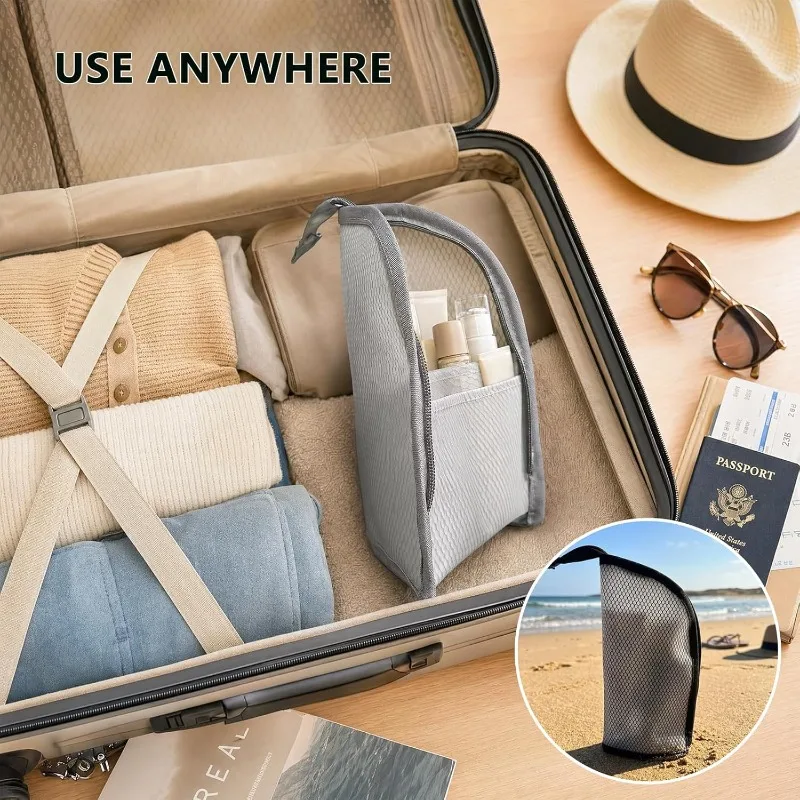 Mesh Toiletry Bag Breathable Quick Dry Stand Up Vertical Toothbrush Holder Cosmetic Makeup Organizer for Travel Gym College Dorm view 5