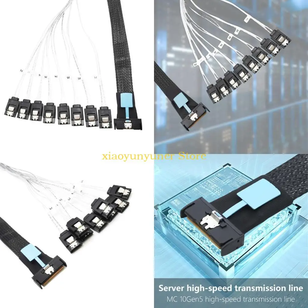 P9JB Professional MCIO 8i 74P Male To 8xSATA Male Cable 74Pin SATA3.0 50cm
