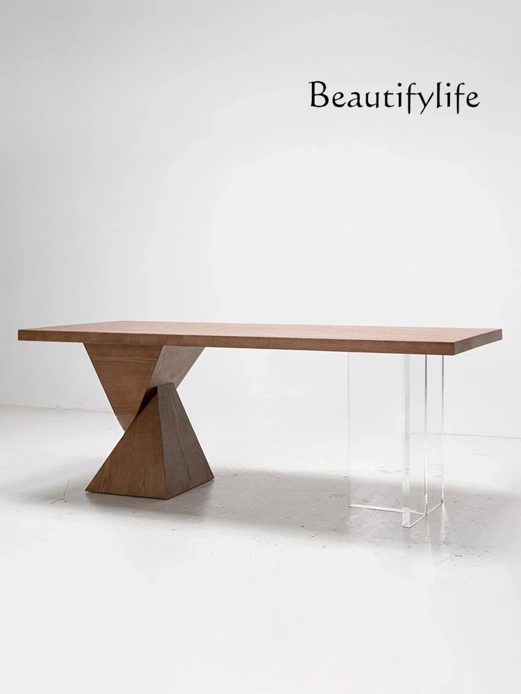 

Now simple solid wood tea table Italian minimalist rectangular acrylic suspended ash wood dining table