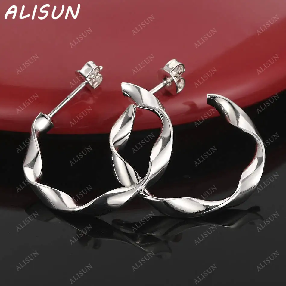 

ALISUN 925 Sterling Silver Twisted Circle Earrings Stud Earrings For Women Creativity Gift Street All-match Party And Daily Wear