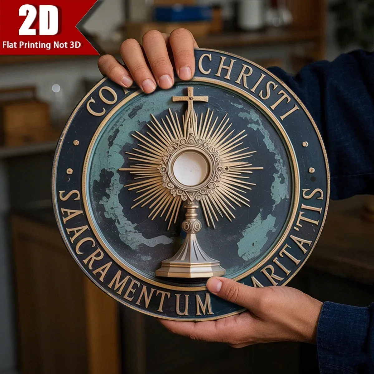 Vintage Sacred Heart 2D Flat Laser Cut Aluminum Wall Art, Powder-Coated Waterproof Rustproof Religious Metal Wall Plaque