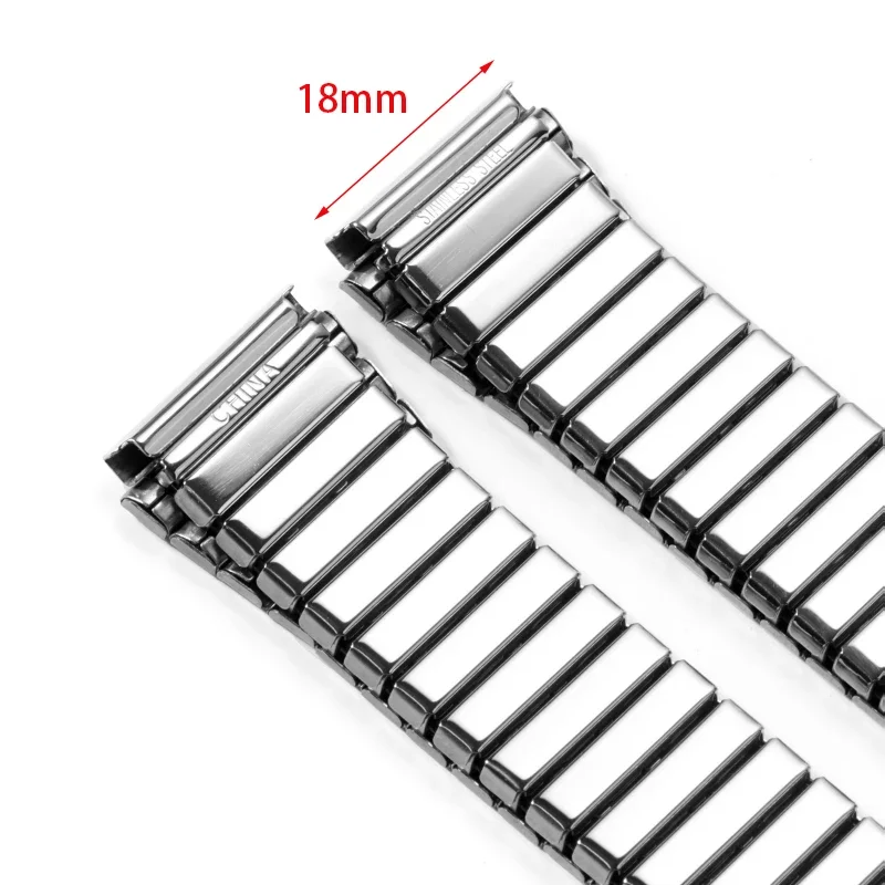 18 مللي متر معدن مطاطا حزام ساعة اليد تمتد التوسع الفولاذ المقاوم للصدأ حزام (استيك) ساعة الرجال النساء العالمي معصمه ساعة الملحقات