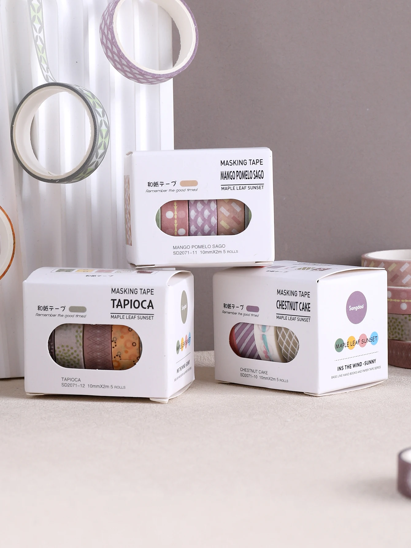 

5rolls/box Colored washi tape Supplies Washi tape Stationery Scrapbooking Cute Masking Tape, Basic Decorative Adhesive Tape