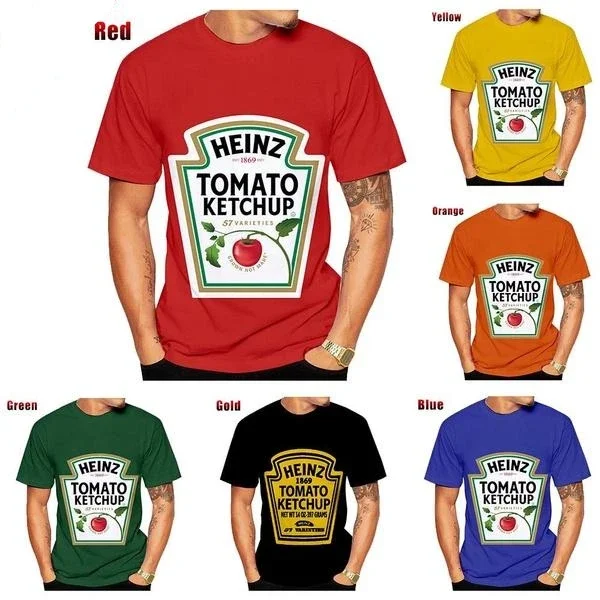 Summer New Fashion Heinz Tomato Ketchup T-shirt Men's Women's Street Casual Hip-hop Male Round Neck Short Sleeve Top Clothing