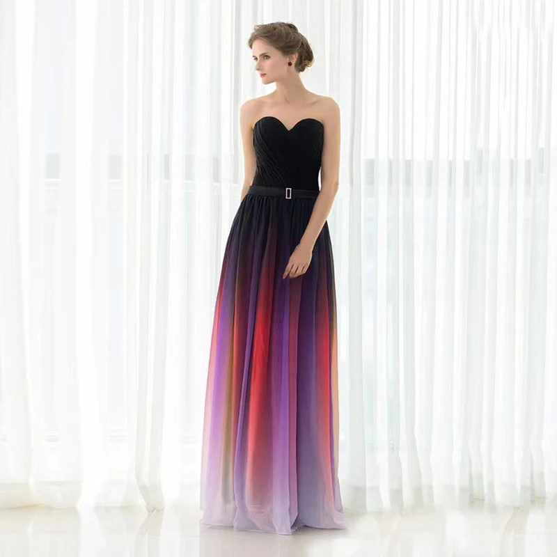 Gradient Strapless Evening Gown A-Line Elegant Strapless Bridesmaid Dress Wedding Party Formal Prom Gown Strappy Back Gown