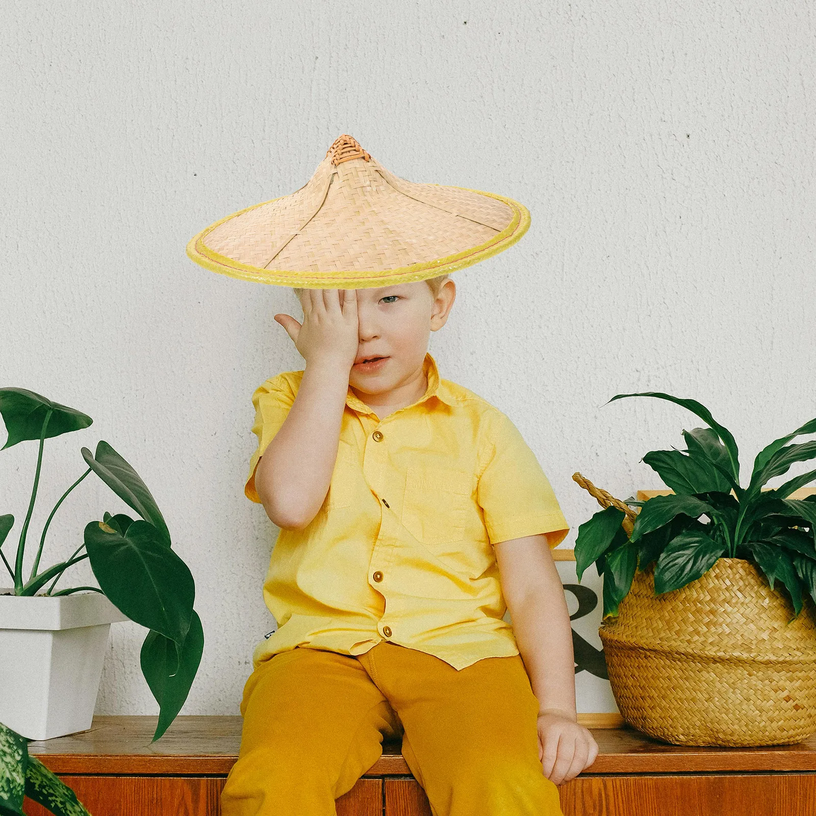 

Bamboo Woven Hat For Outdoor Lightweight Rustic Oriental Fisherman Hat Smooth Comfortable Festival Stage Performance