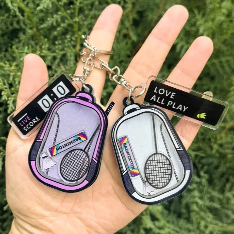 Badminton Themed Shake Keychain Transparent Acrylic Floating Shuttlecock Racket Pendant Sports Decorative Bag Hanging Ornament