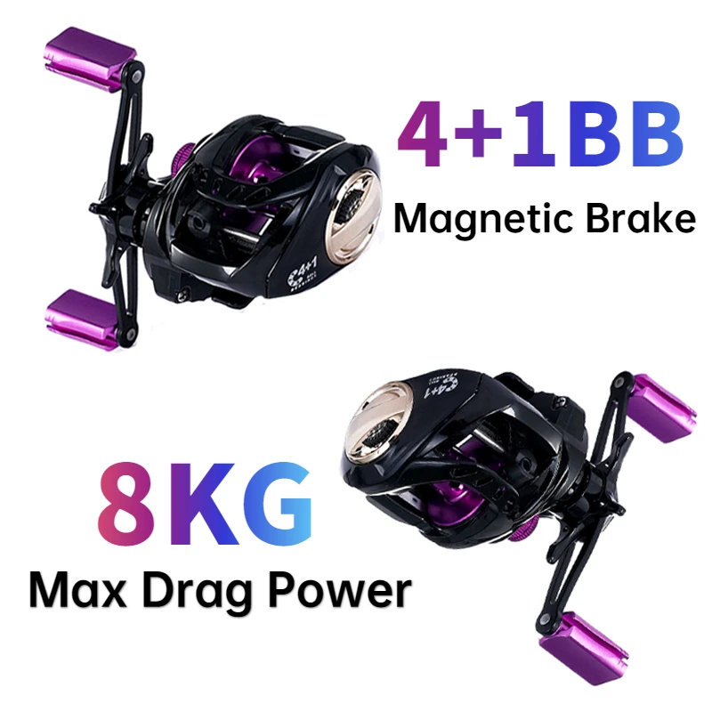 

4+1BB Ultralight Smooth Baitcasting Fishing Reel 8KG Max Drag with Magnetic Braking System Metal Deep Spool for Carp Fishing