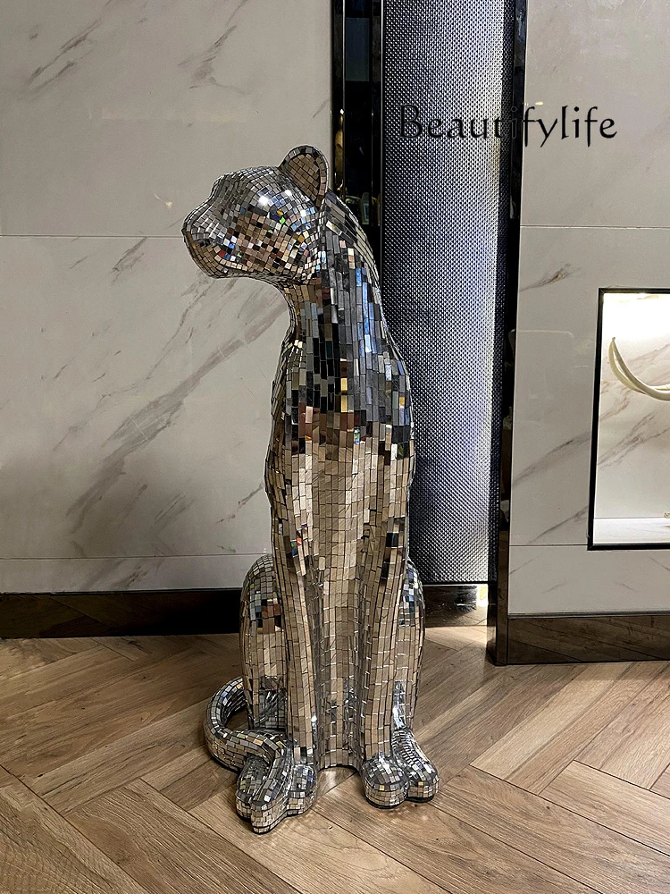 Leopard Sculpture Ornament, Glitter Glass Leopard Statue, Animal Cheetah Crafts, Nordic Room Decoration, Artwork Gift,Customized