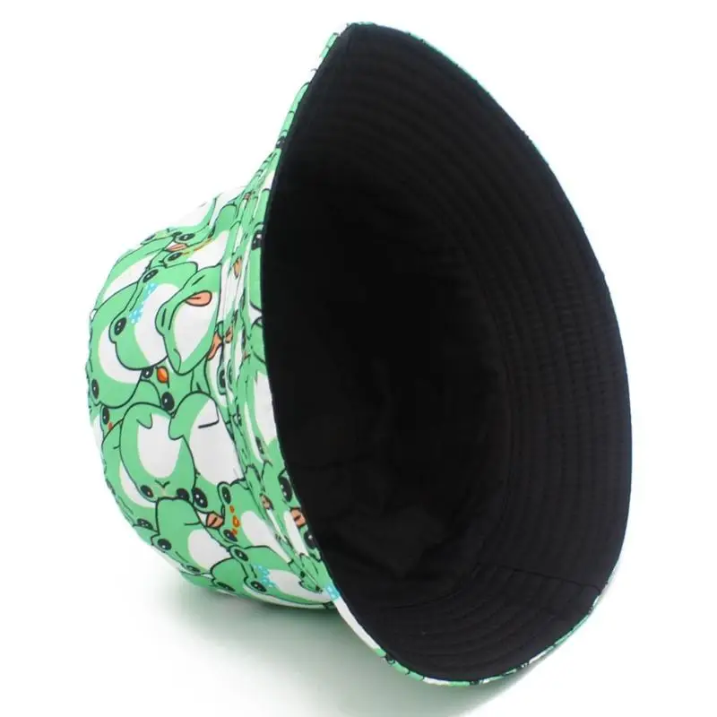 A52E Frogs Print Bucket Hat Soft Brims Packable Floppy Hat for Travel Beach Vacation