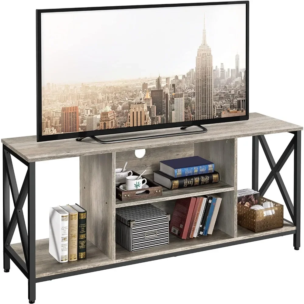 

TV Stand for 65 inch TV Console with Storage Shelves Cabinet, 55" Wood Entertainment Center Industrial Modern TV Cabinet Gray