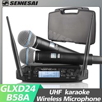 GLXD-24 Professional Dual Wireless Microphone karaoke System Stage Performances UHF Dynamic 2 Channel Handheld，With Portable Box