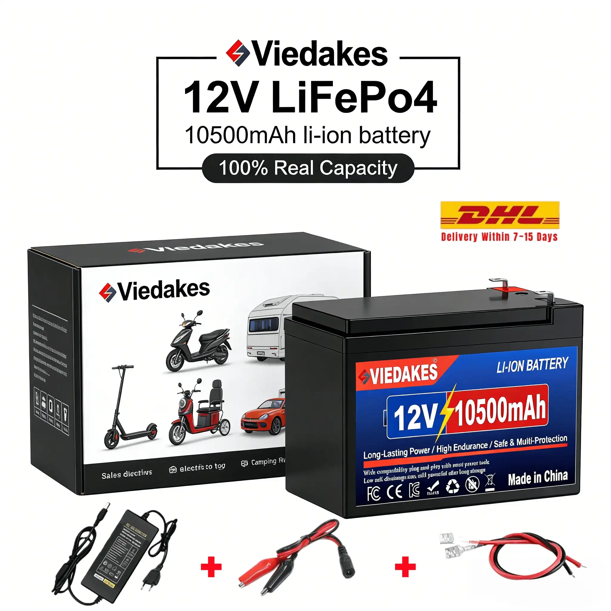 

VIEDAKES 12V 10500mAh Rechargeable Deep Cycle Battery with BMS for Marine Trolling Motor Solar