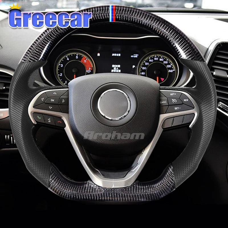 

Carbon Fiber Steering Wheel With Perforated Leather Customized High Quality For Jeep Dodge Grand Cherokee 2014-2019 2020 2021