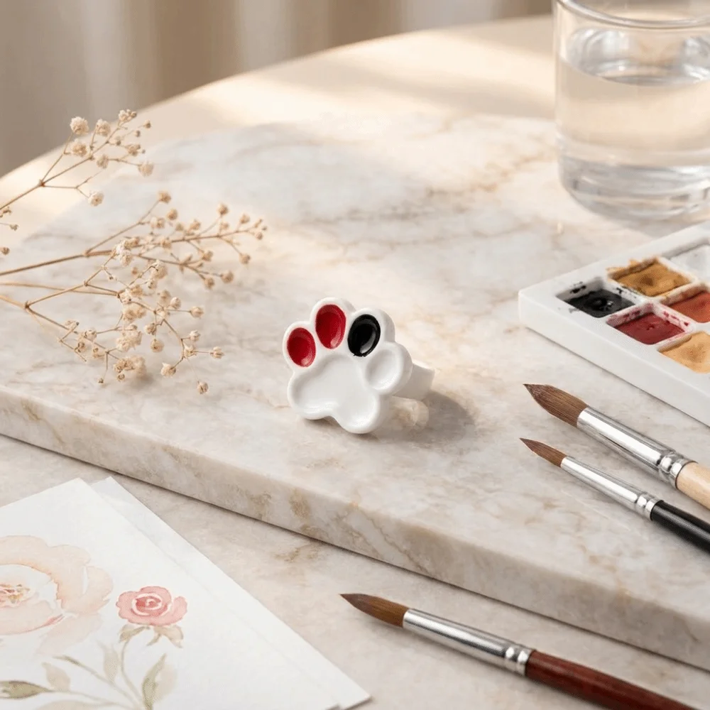 Convenient Portable Cat Paw Ring Palette Detachable Cute Paint Palette Ring Plastic Acrylic Paint Tray Model Painting