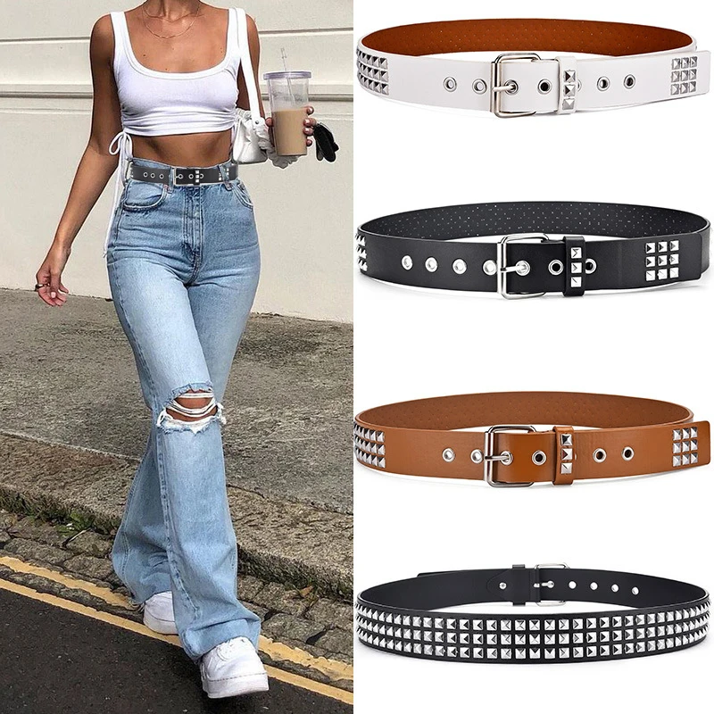 2023 Square Bead Rivet Belt Metal Pyramid Belt Men And Women Punk Hardware Jeans Belt Designer Belt Woman Belt Jean Decor