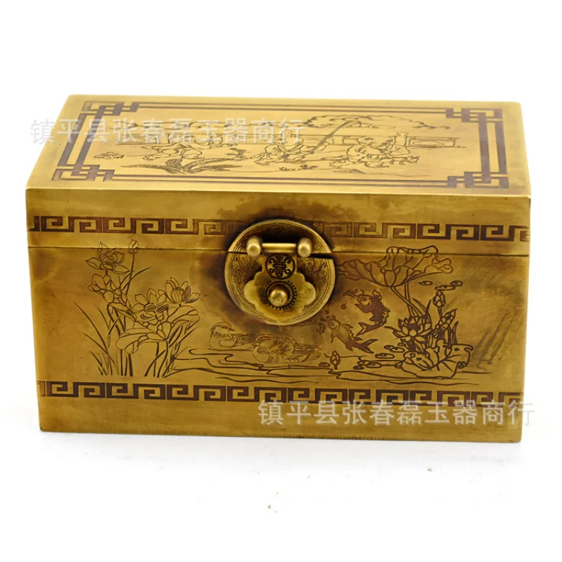 Antique Chinese-style treasure chest, bronze collectible storage , vintage brass jewelry box with lock