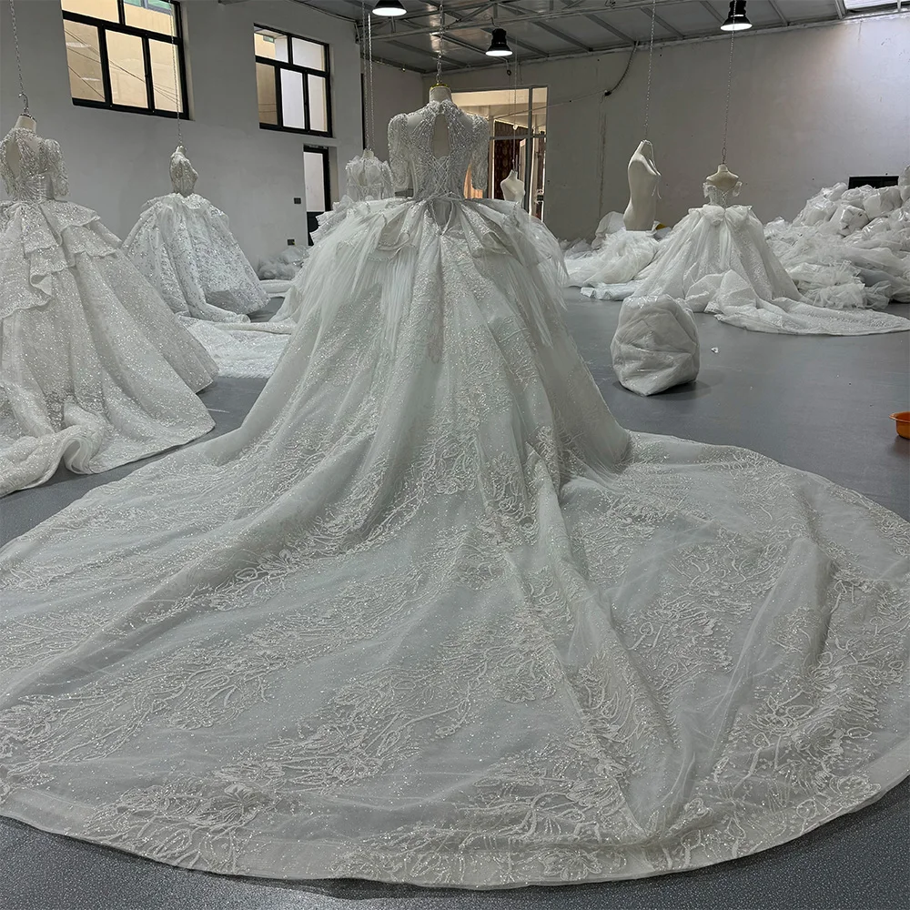 International Women's Long Dress For Wedding Ball Gown Customized Beading Wedding Dress Backless vestidos de novia boda