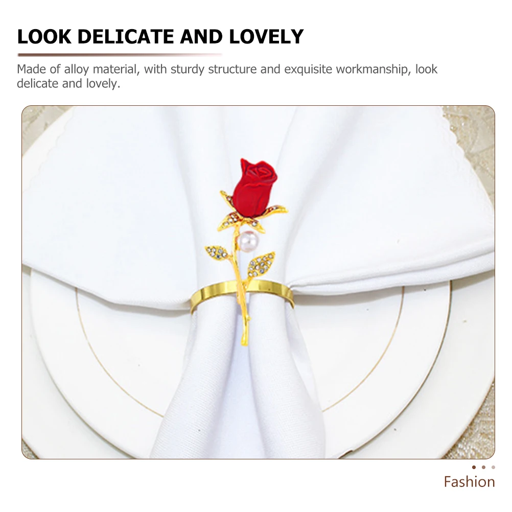 

3pcs Rose Napkin Rings Valentine Wedding Flower Buckles Table Decor Serviette Clasp Napkin Holder Banquet Party Dining Alloy