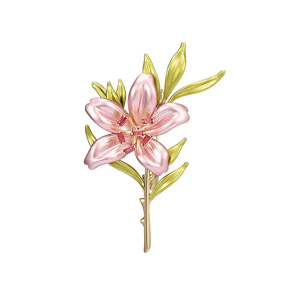 Elegant Women Jewelry Enamel Peach Blossom Brooch Wedding Accessories Jewelry High Quality Metal Copper Pins Corsage