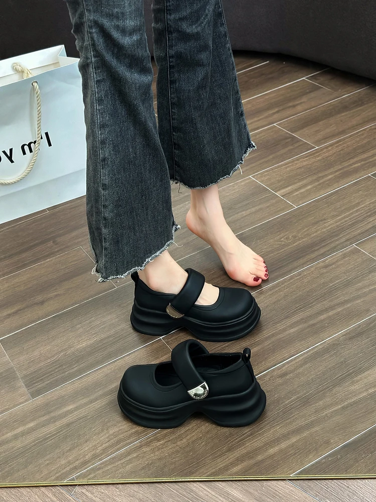 Shoes Woman Flats Round Toe Oxfords Clogs Platform Autumn Dress Leather Creepers Summer New Fall Basic Rome Lace-Up Solid Mid-Ca