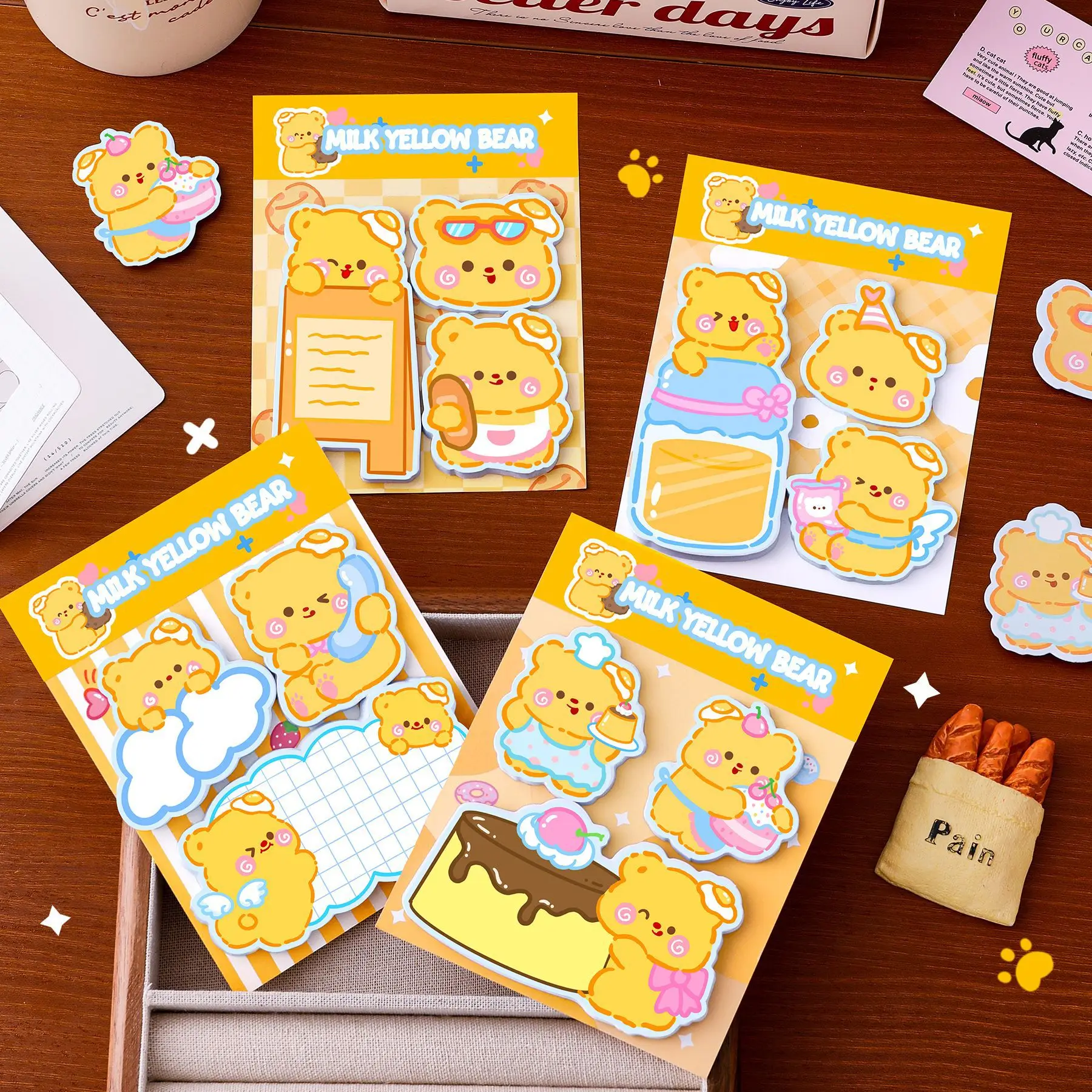 Creamy Bear Combination Memo Pad Note Student Cute Message N Times Sticker Cartoon Girl Heart Paste Sticky Notes