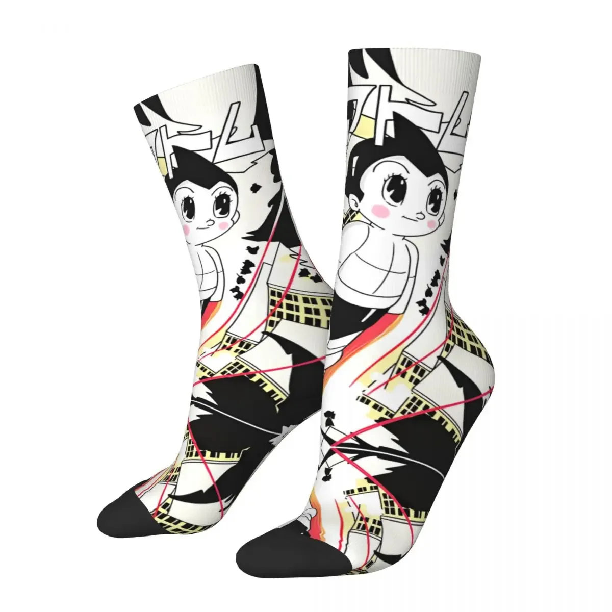 Crazy Design ASTROBOY Sports Socks Astro Boy Y2K Anime Polyester Middle Tube Socks for Unisex Breathable