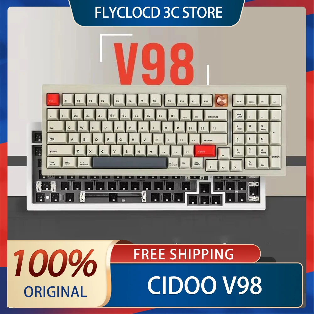 Cidoo V98 Mechanical Keyboard Kit Wireless Tri Mode Aluminium Alloy Custom Rgb Hot Swap With Knob Bluetooth Keyboard For Gift