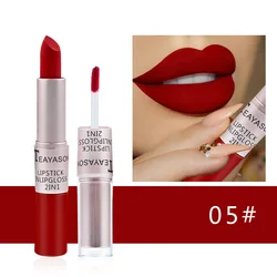 Lápiz labial rosa 2 en 1 para mujer, Sexy brillo de labios, tinte de labios resistente al agua, larga duración, humedad, rojo, mate, maquillaje, 1 unidad