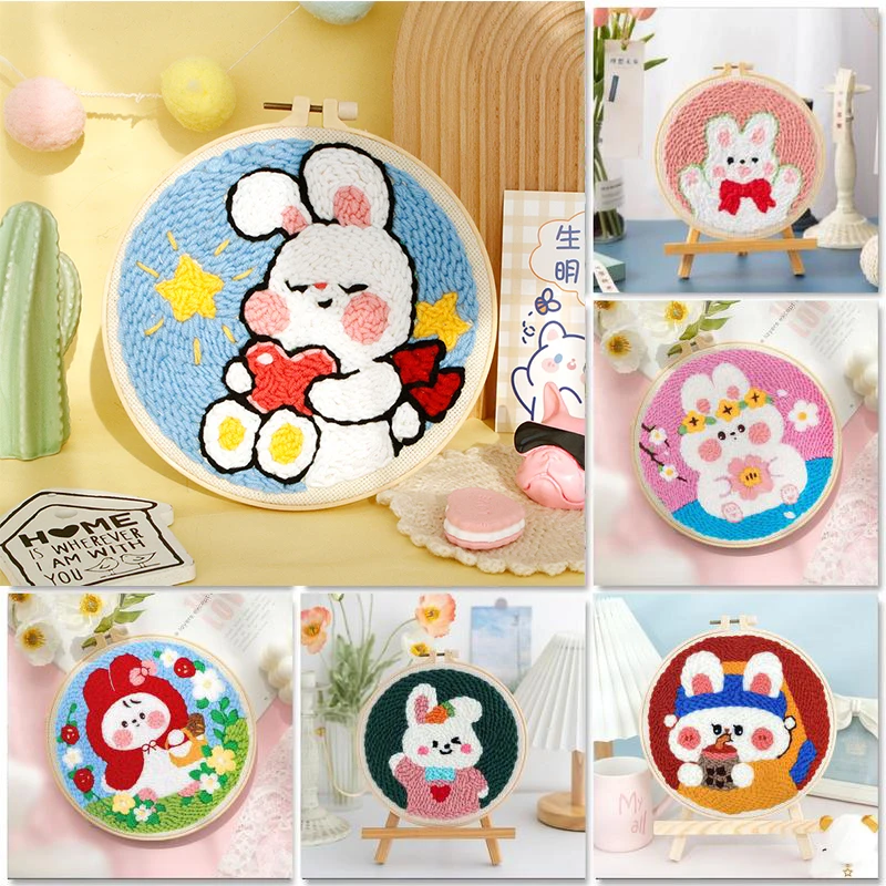 

RUOPOTY 20x20cm Punch Needle Embroidery Kit Rabbit Animal Punch Needle Sewing Kit for Adults Beginner DIY Craft Gift for Kids