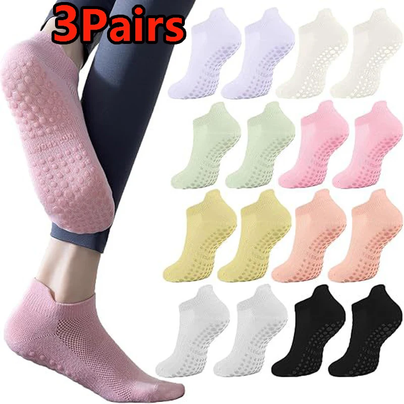 3 pares de calcetines de yoga para mujer, calcetines de malla transpirables, calcetines antideslizantes para Pilates, calcetines cortos de algodón con agarre para gimnasio, Fitness, deporte, calcetines cortos de yoga