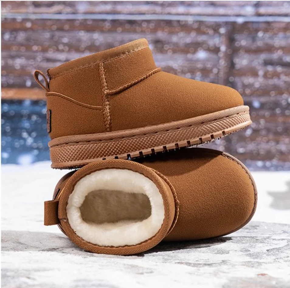 Children Snow Boots Leisure Thick Fur Platform Winter Kids Short Boot Slip-on Unisex Concise Style Boys Girls Kids Plush Shoes
