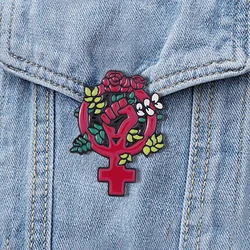 Floral Feminism Fist Enamel Pins Custom Feminist Women Power Brooches Lapel Badges Plant Jewelry Gift for Kids Friends