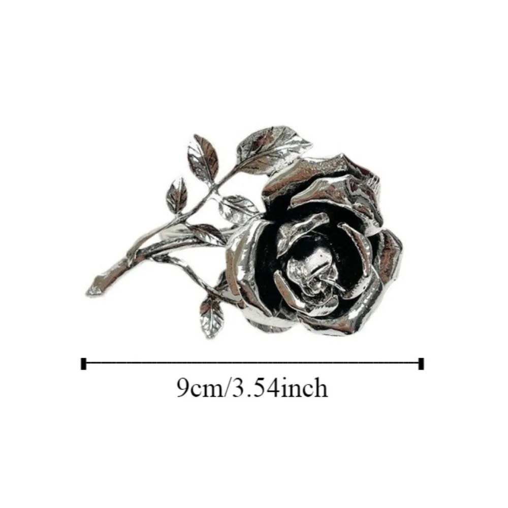 Personality Metal Rose Flower Rings Double Finger Geometric Vintage Exaggerated Rings Gold /Silver 3D Large Open Rings For Women image 6