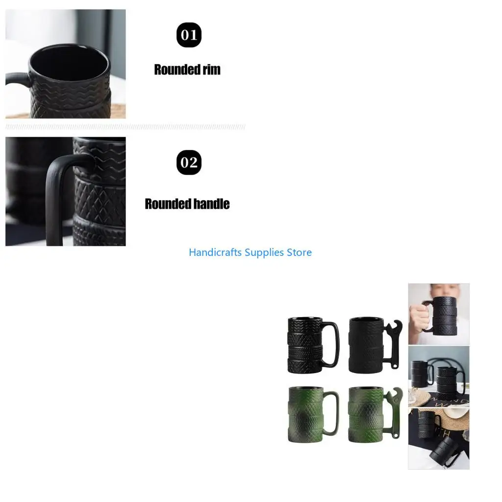 R1WA Easy Cleaning Ceramic Coffee Cup Tire Texture Pattern Insulated for Hot Beverages Comfortable Grip Drinking Utensils