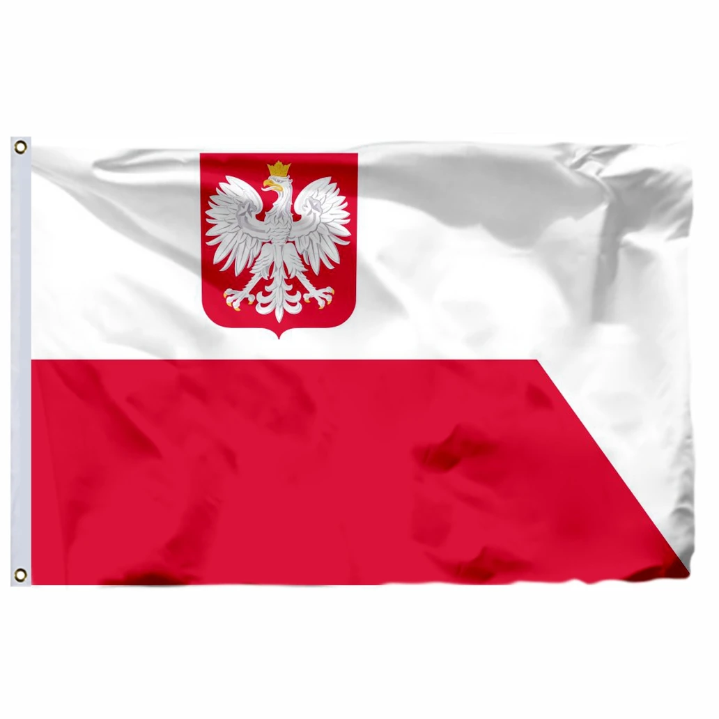 Poland State Ensign Flag Vivid Color and Fade Proof Double Stitched Polish Eagle Flags Polyester with Brass Grommets Home Decor