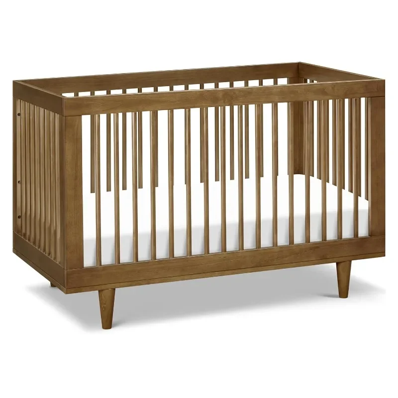 3-in-1 Convertible Crib with Walnut Veneer and Walnut Legs