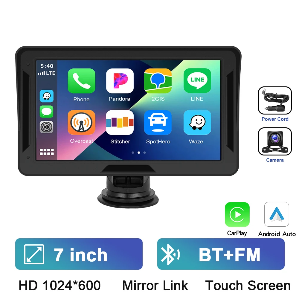 Podofo 7 "Draagbare Draadloze Carplay Android Auto Scherm HD Achteruitrijcamera Autoradio DVR Multimedia Video Player USB AUX