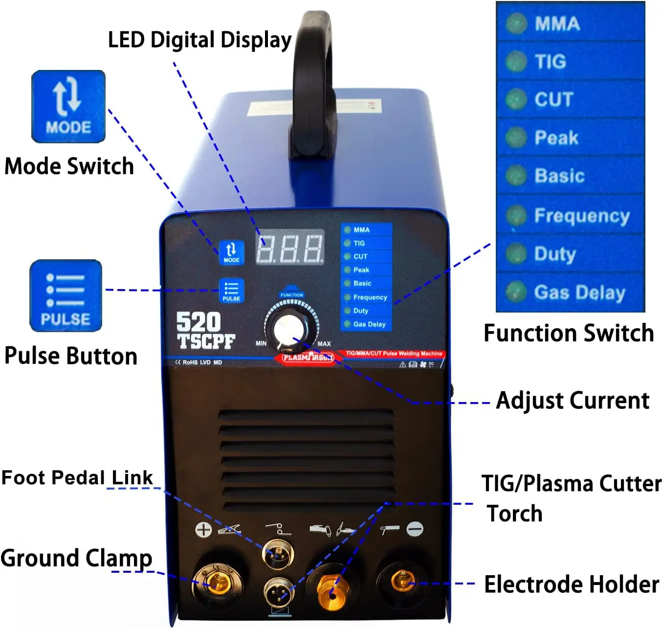 Plasma arc welding machine pulse TIG welding 50A plasma cutting 200A TIG welding  1/2 inch clean cutting, high frequency