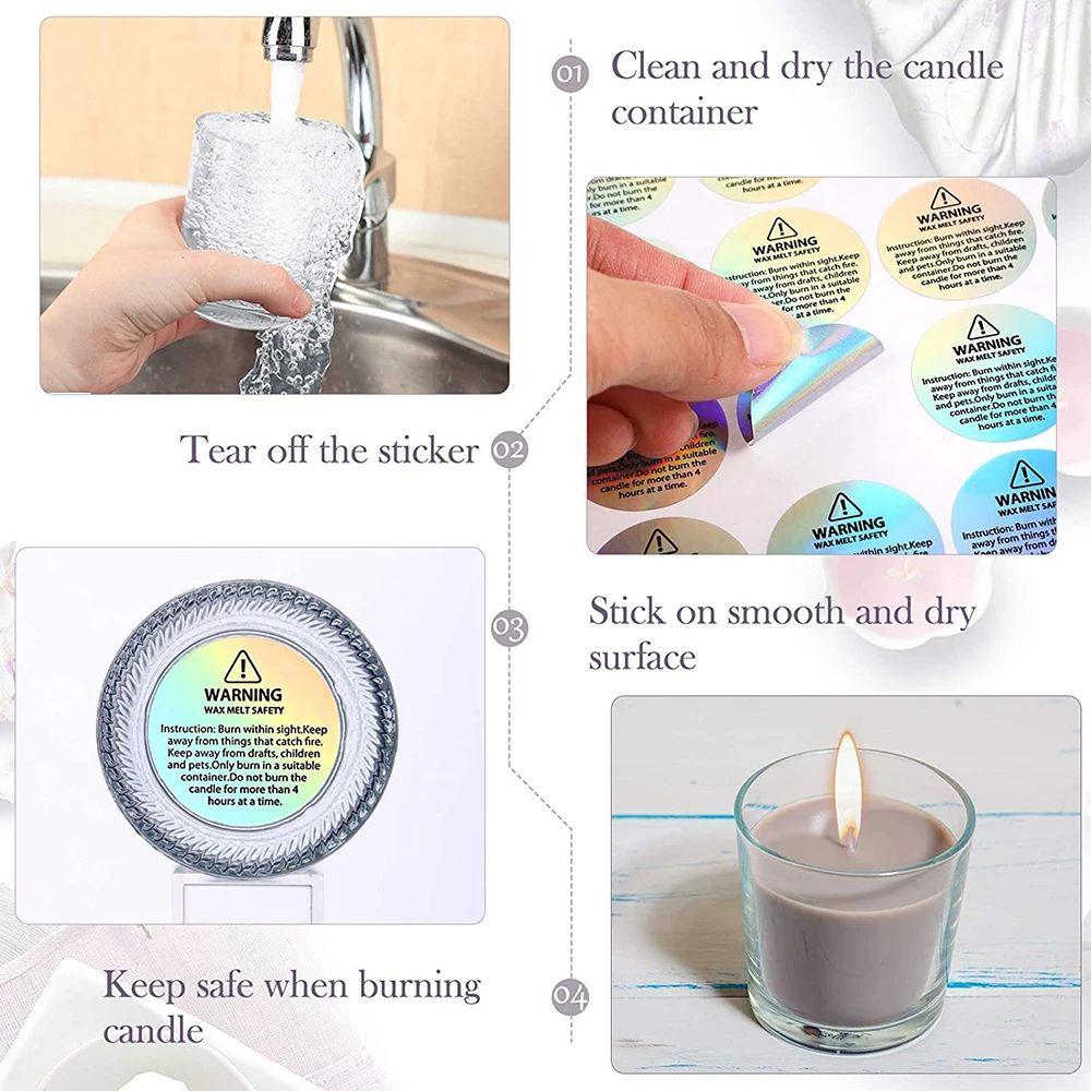120-600Pcs Candle Warning Labels, 3cm Waterproof Round Candle Safety Labels Sticker for Candle Making DIY Candle Jars ﻿