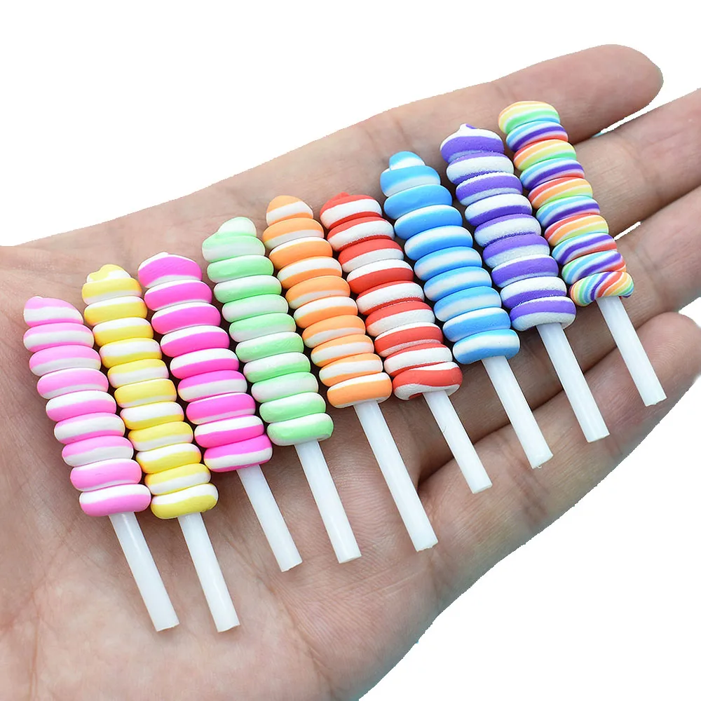 10 Stks/zak Candy Lollipop Nail Art Decoraties 3D Kawaii Manicure 9*50Mm Slime Diy Polymeer Klei Accessoires 9 kleuren Nagel Charmes