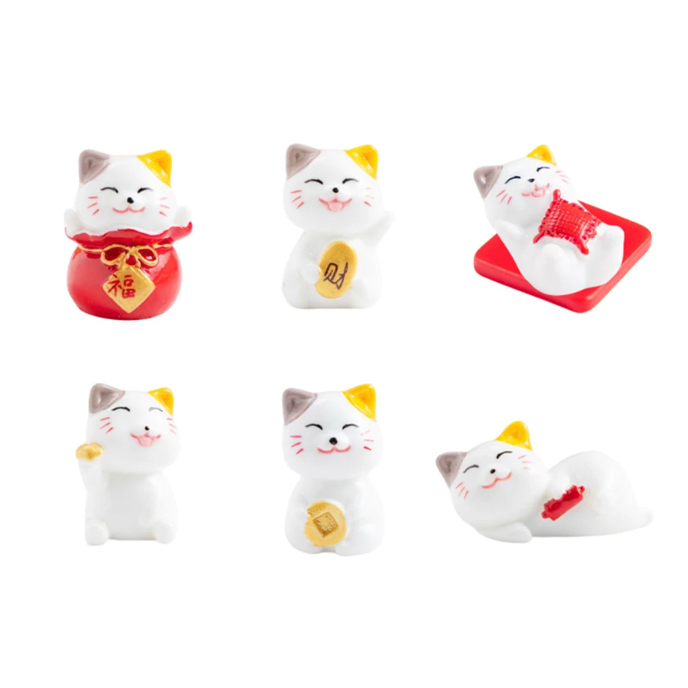 Resin Lucky Cat Cute Cartoon Animal Figurine Miniature Cat Decoration Colorful Home Decoration Figurine For Office Desktop Shop