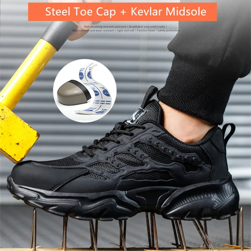 With a Steel Toe Puncture Proof Safety Work Sneakers White Work Shoes Lightweight Comfortable Safety Shoes Man Women Work Shoes