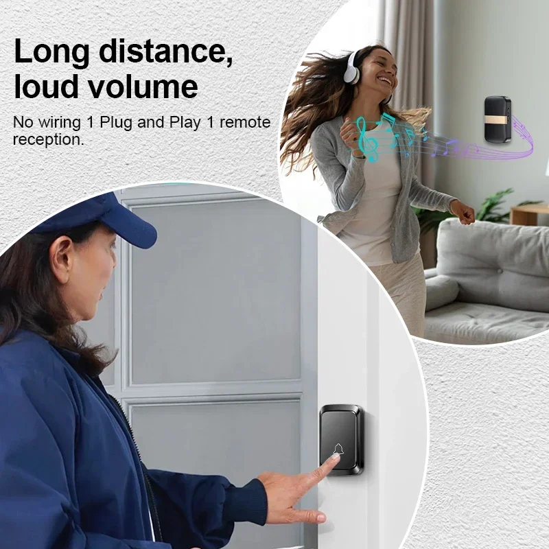 Two to one wireless battery type home welcome doorbell without socket wireless doorbell battery type 300M/984 60 songs