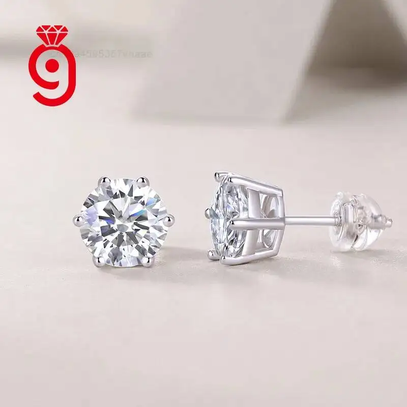 Classic Round Brilliant Cut 0.5Ct Moissanite Stud Earring Six Prong S925 Silver Fine Jewelry for Women Daily Dating Earring