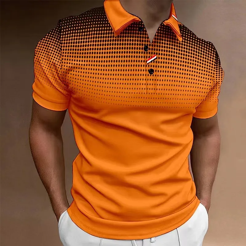 New Men's Casual POLO Shirt with Polka dot gradient Print Short sleeved T-shirt Summer Comfortable and breathable Men's Tops