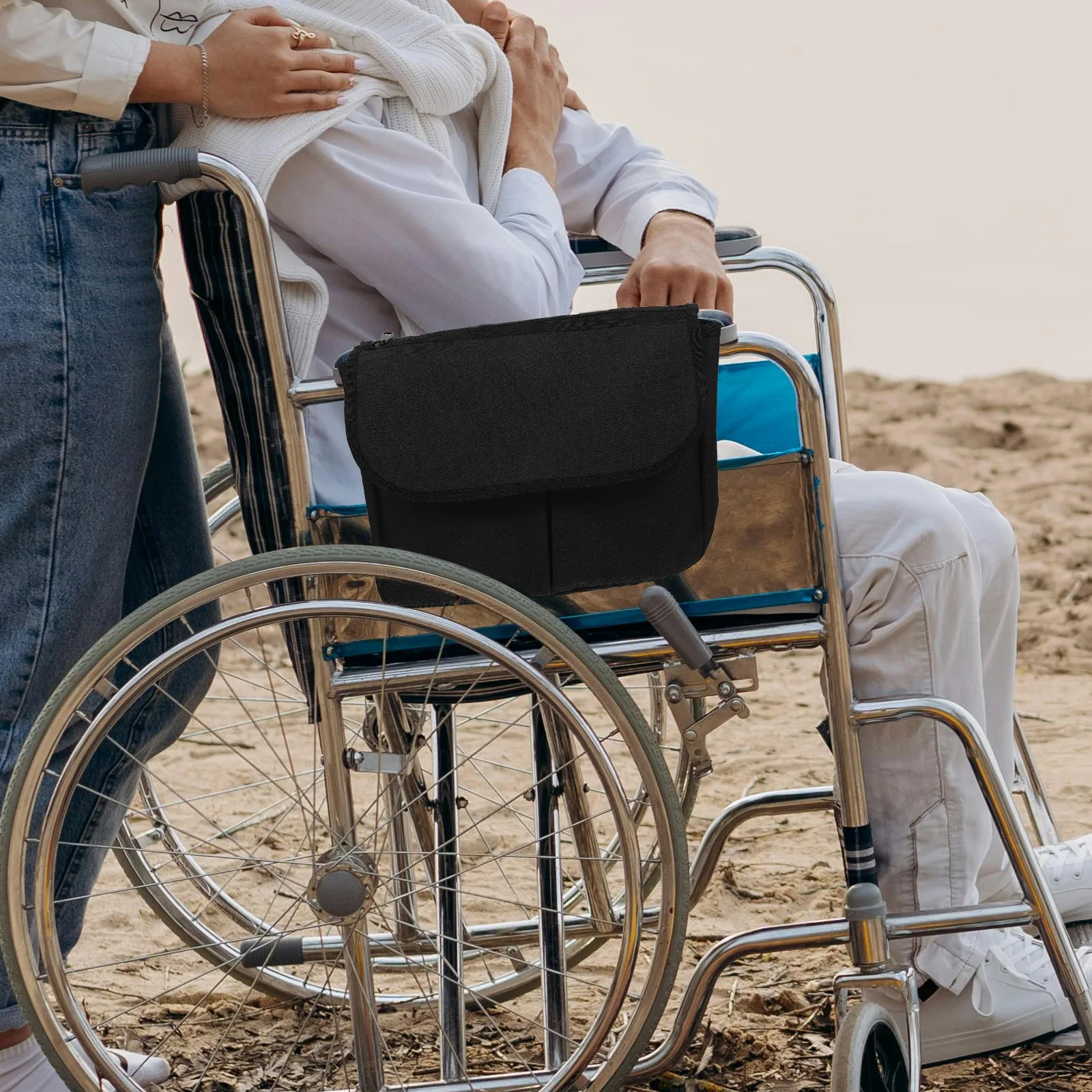 

Wheelchair Side Bags 600D Polyester Large Capacity Storage Organizer Gray Color Easy Installation Durable Material Multi