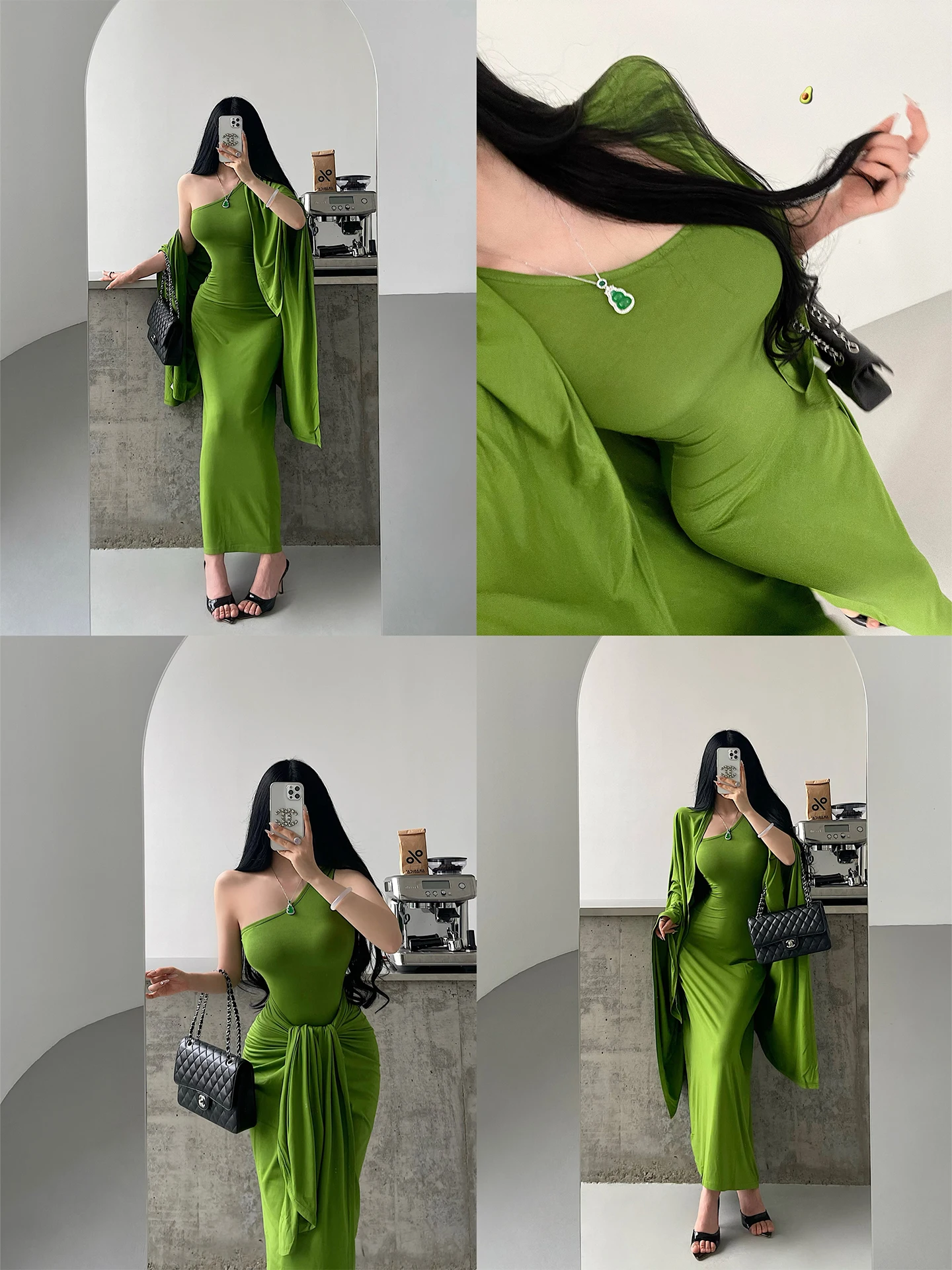 

Loose Style Long Dress Shoulder Bared Two-Piece Set for Women Pure Color Autumn Fashion Casual Comfortable Dressing Style